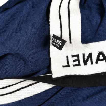 Chanel Cashmere Cotton Silk CC Scarf Navy 3 of 3