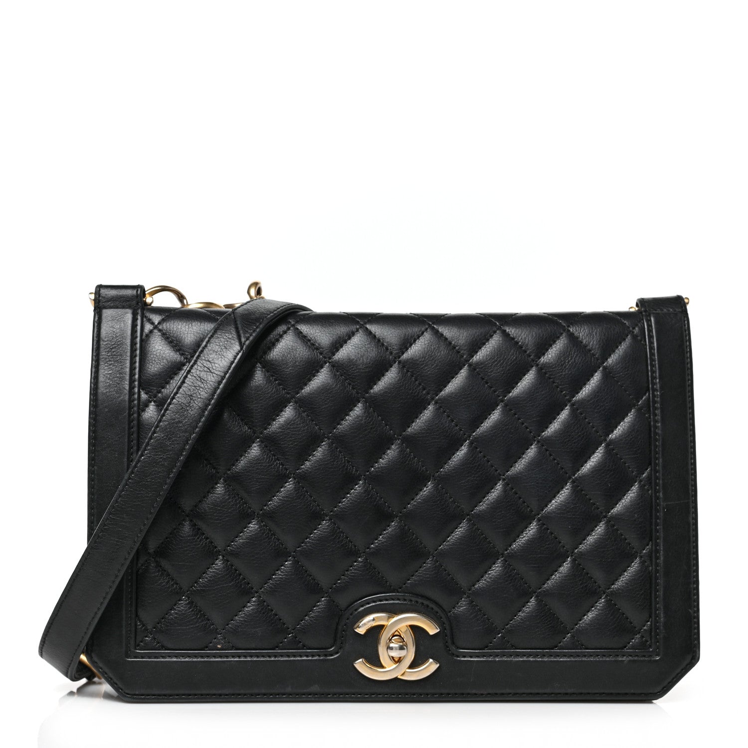 Chanel Calfskin Quilted Large Chain Link Full Flap Black 1 of 10