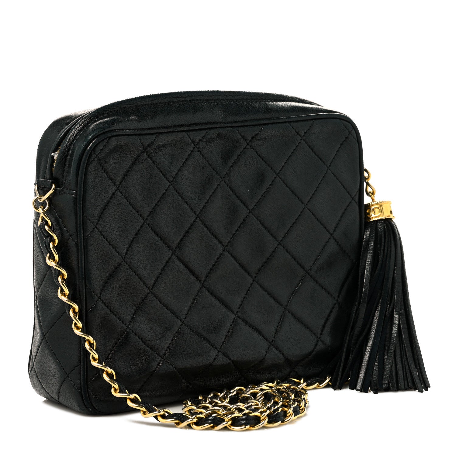 Chanel Lambskin Quilted CC Tassel Camera Case Black 3 of 14