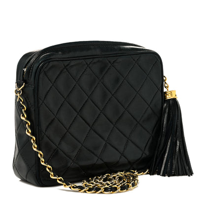 Chanel Lambskin Quilted CC Tassel Camera Case Black 3 of 14
