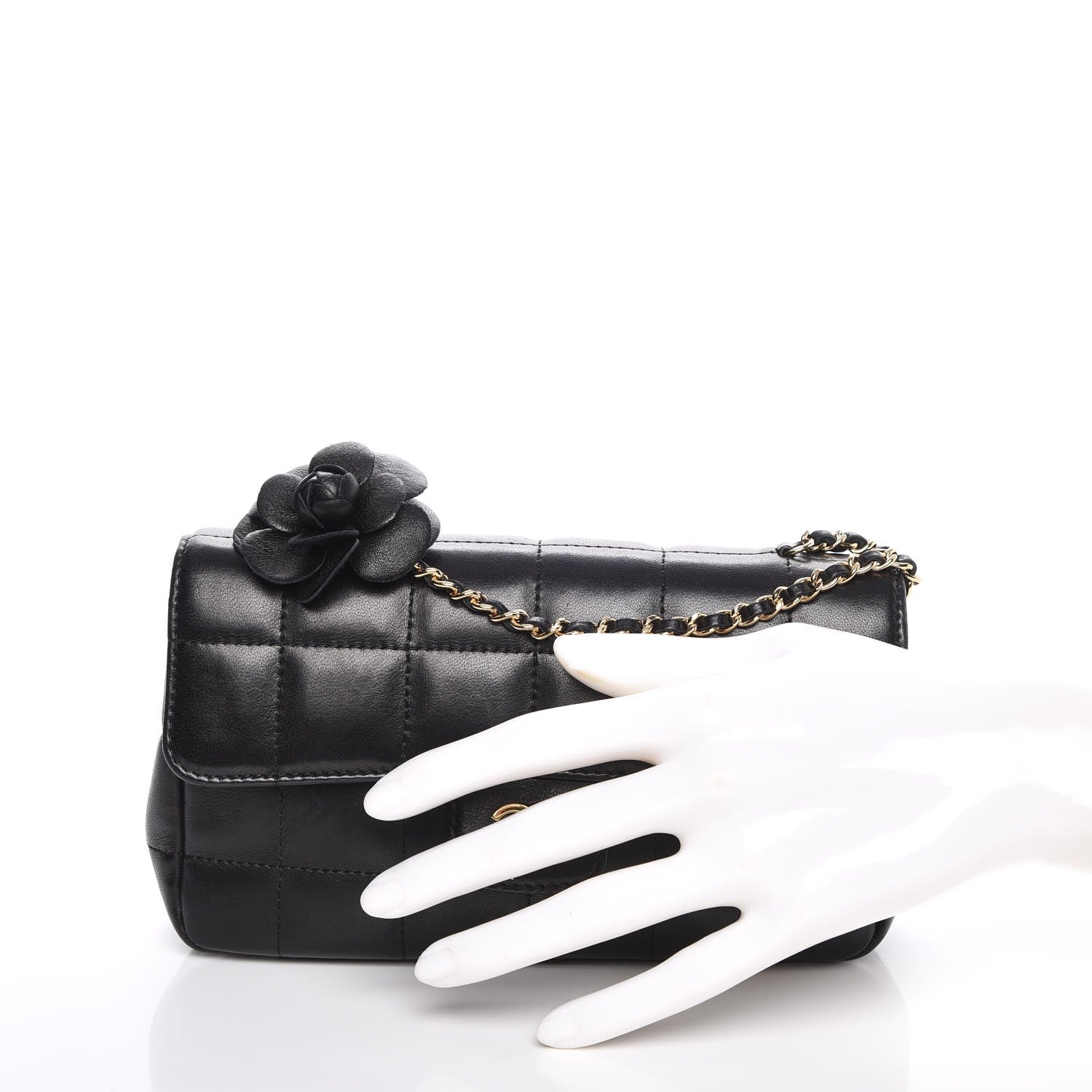 Chanel Lambskin Quilted Mini Chocolate Bar Camellia Flap Black 3 of 8