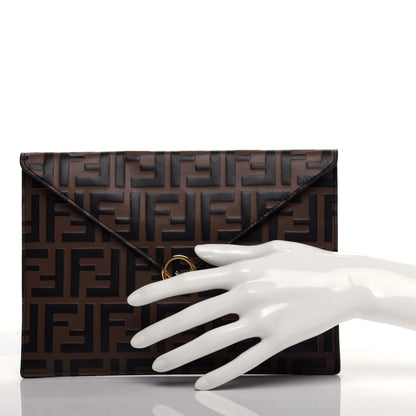 Fendi Vitello Soft F is Fendi Bi-Color FF 1974 Embossed Envelope Pouch Maya Black 2 of 7