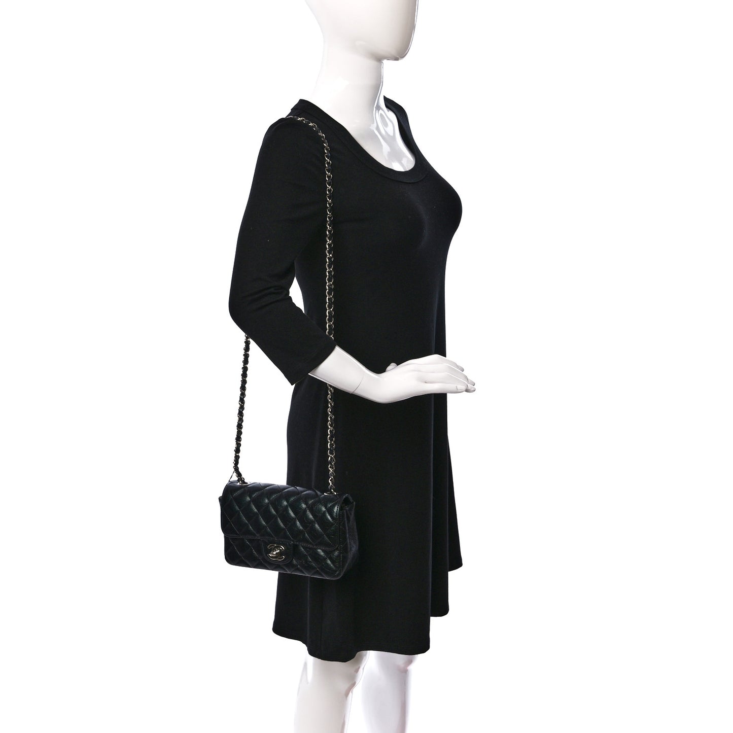 Iridescent Crumpled Calfskin Quilted Mini Rectangular Flap Black