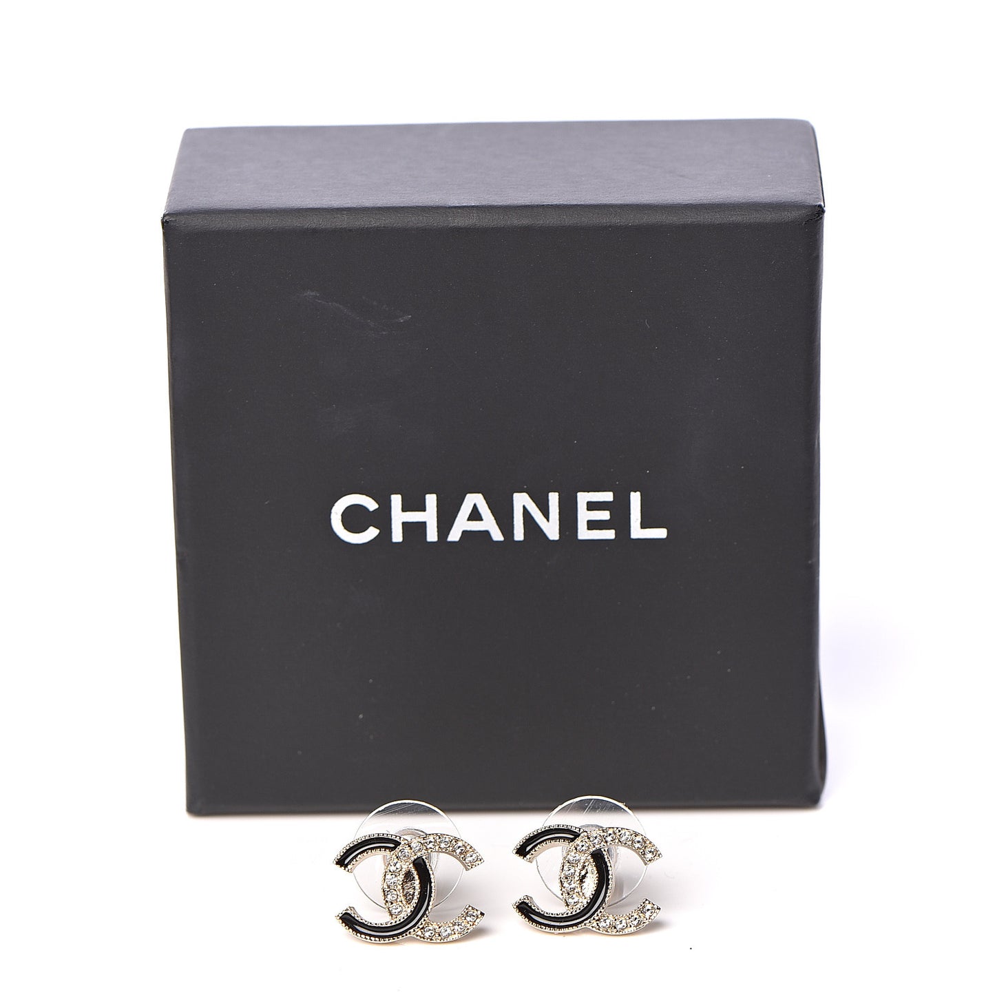 Enamel Crystal CC Earrings Black Gold