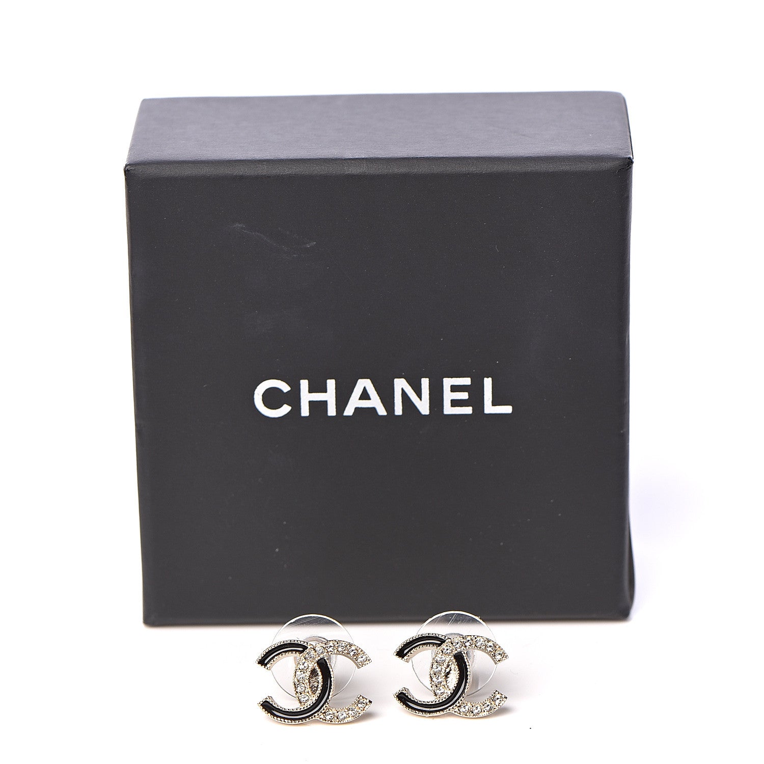 Chanel Enamel Crystal CC Earrings Black Gold 5 of 5
