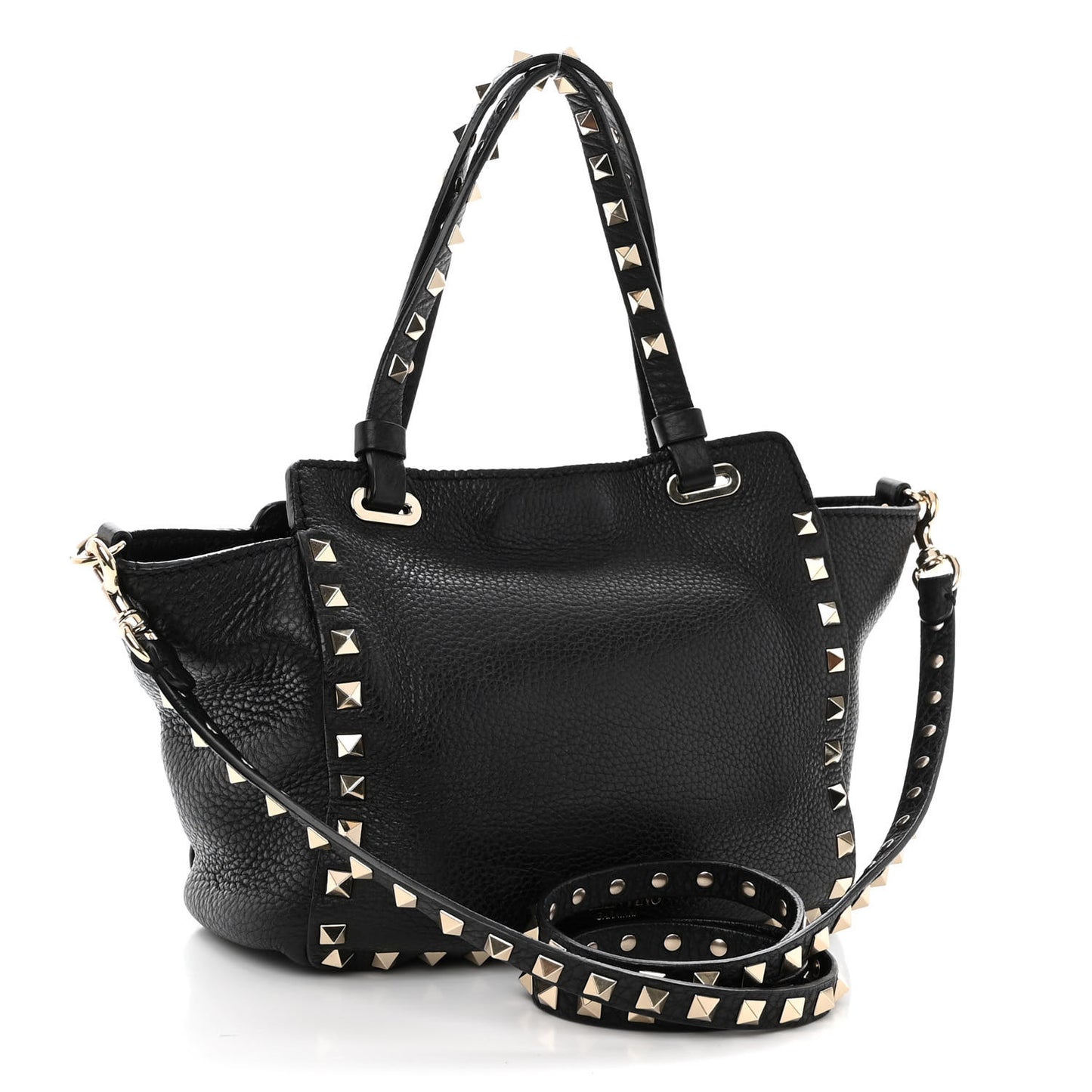 Pebbled Calfskin Mini Rockstud Tote Black