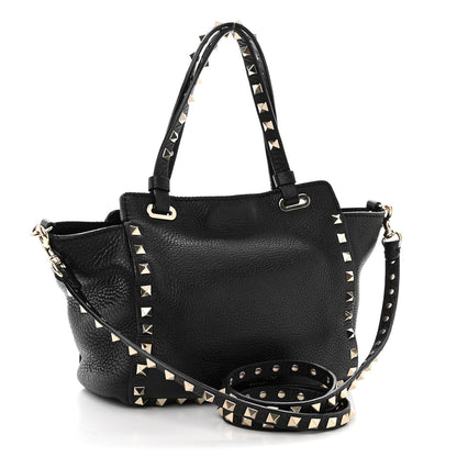 Valentino Garavani Pebbled Calfskin Mini Rockstud Tote Black 3 of 9