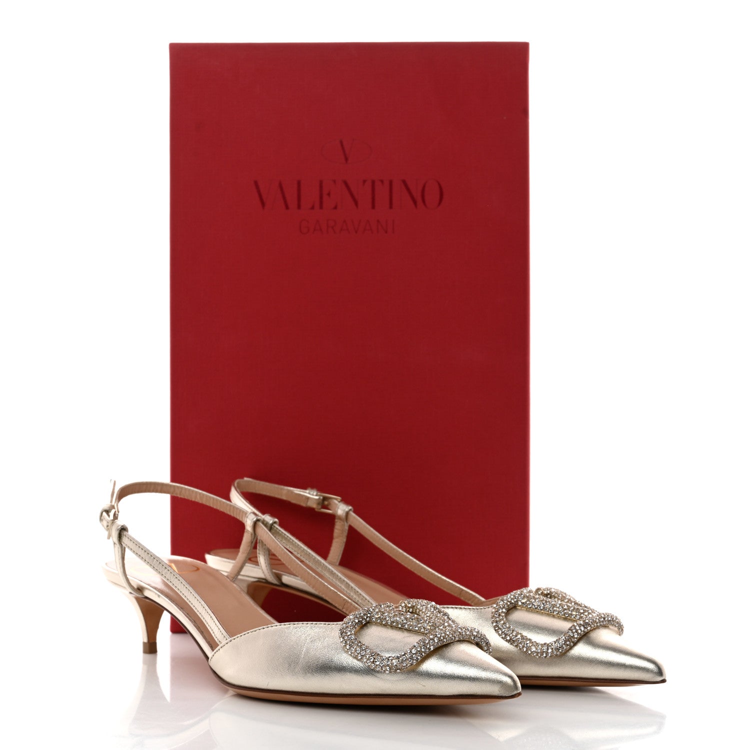 Valentino Garavani Metallic Nappa Crystal Vlogo Glow Slingback 50mm Pumps 36 Platino 10 of 10