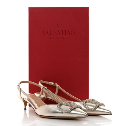 Valentino Garavani Metallic Nappa Crystal Vlogo Glow Slingback 50mm Pumps 36 Platino 10 of 10