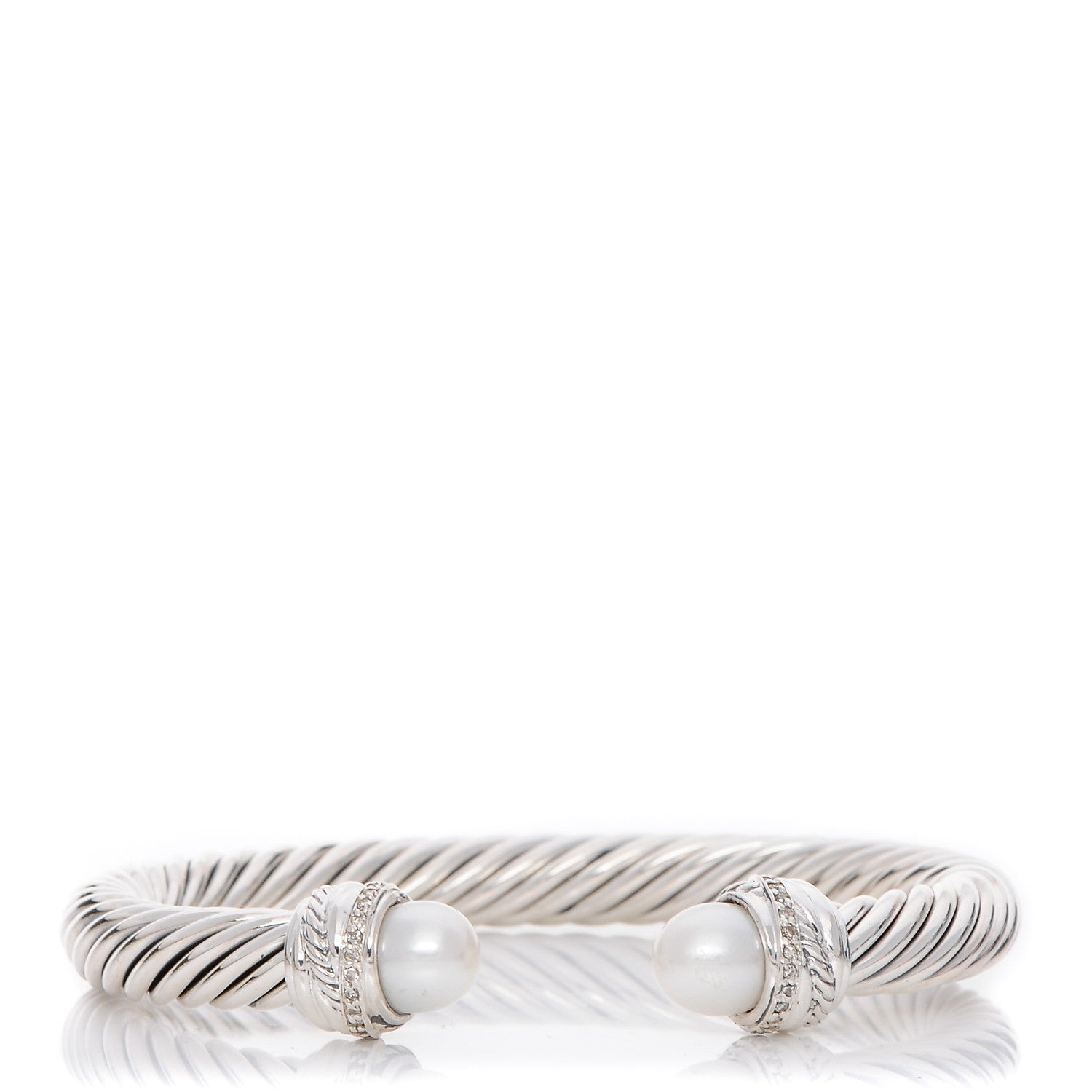 David Yurman Sterling Silver Diamond Pearl 7mm Cable Classics Bracelet 1 of 6