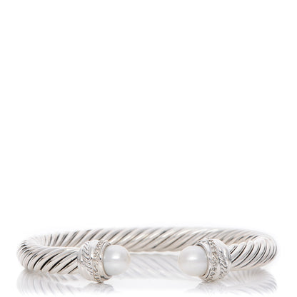 David Yurman Sterling Silver Diamond Pearl 7mm Cable Classics Bracelet 1 of 6