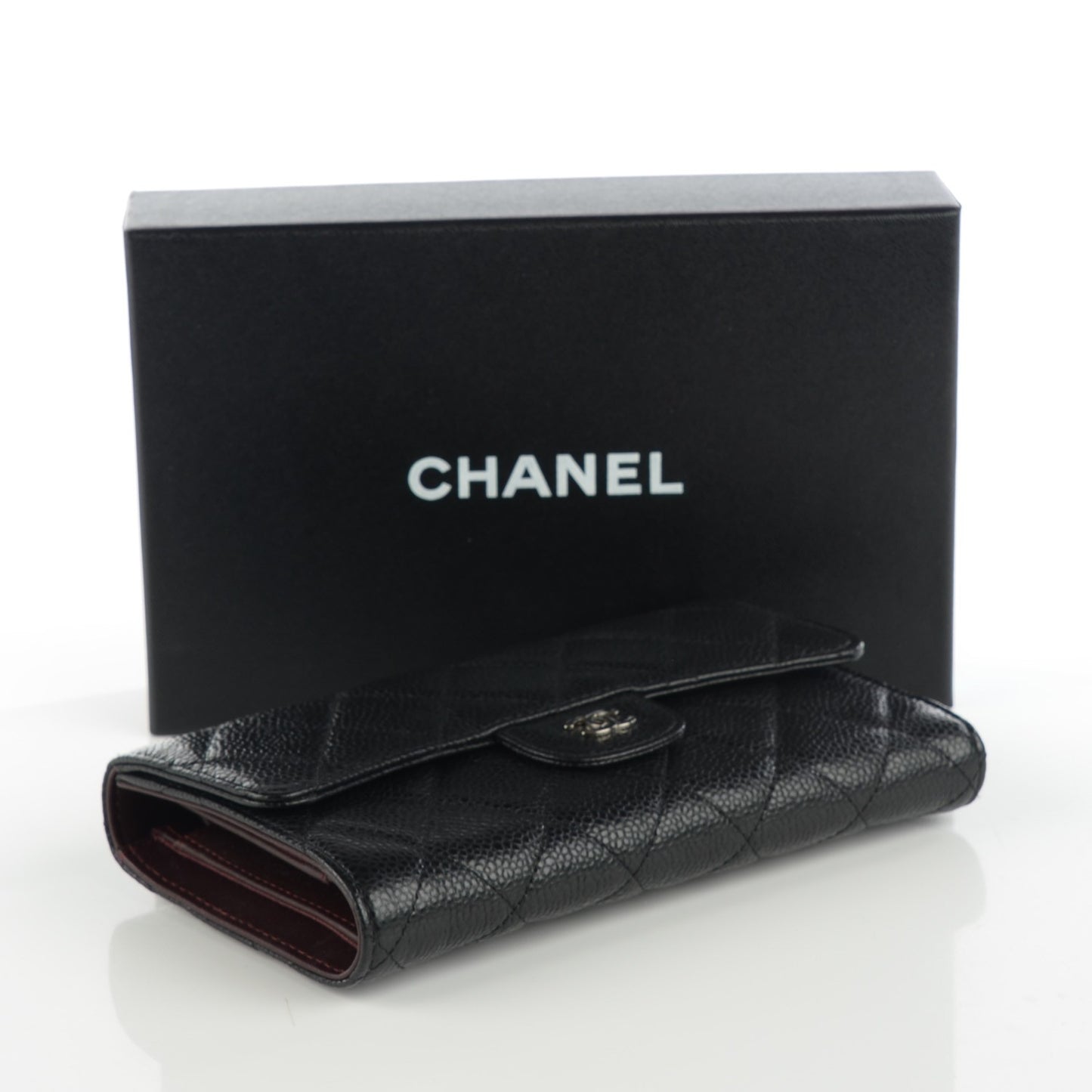 Caviar Quilted Large Flap Wallet Black