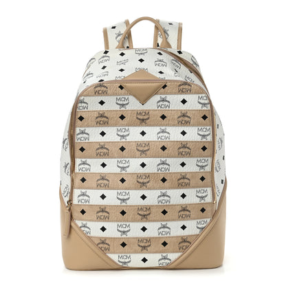 MCM Visetos Striped Medium Duke Backpack White Beige 1 of 15
