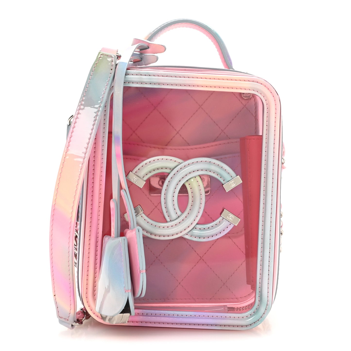 PVC Patent Calfskin Patent Lambskin Vertical Vanity Case Pink