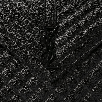 Saint Laurent Grain De Poudre Textured Mixed Matelasse Triquilt Medium Monogram Satchel Black 8 of 10