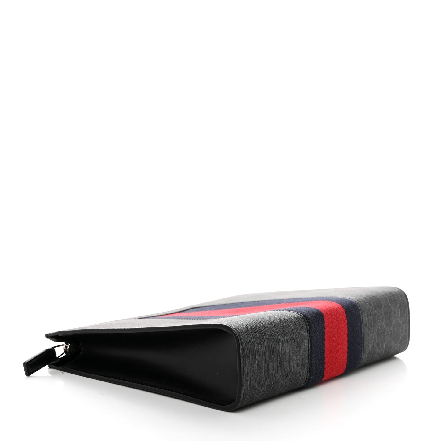 GG Supreme Monogram Selleria Calfskin Web New Web Cosmetic Case Black
