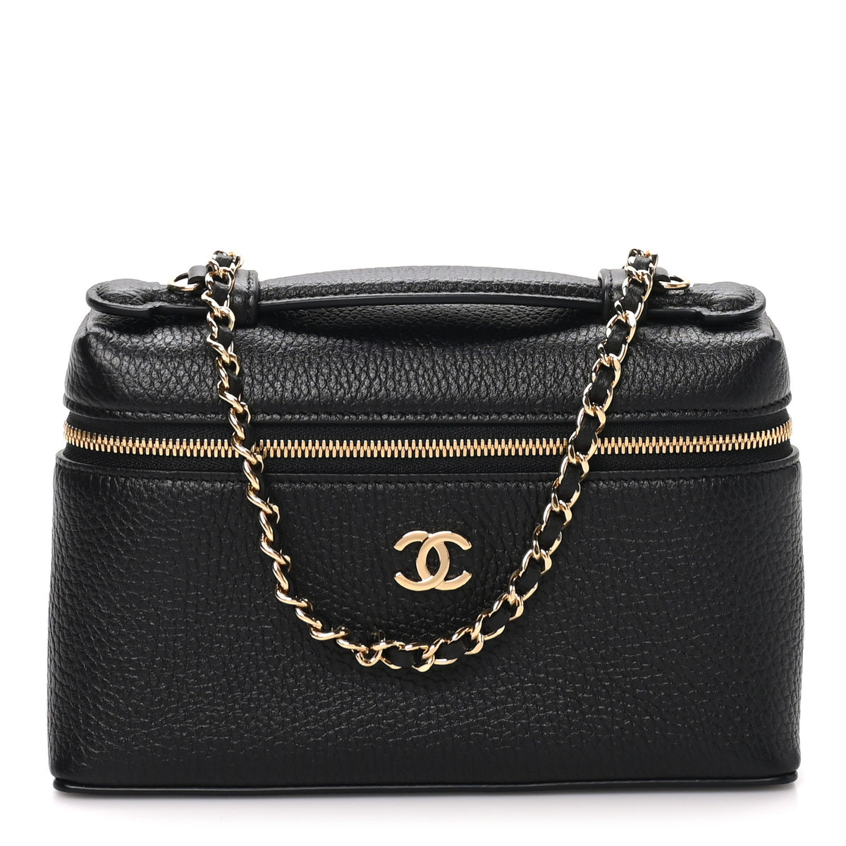 Chanel Grained Calfskin Top Handle Slim Vanity Case With Chain Black 1 of 10