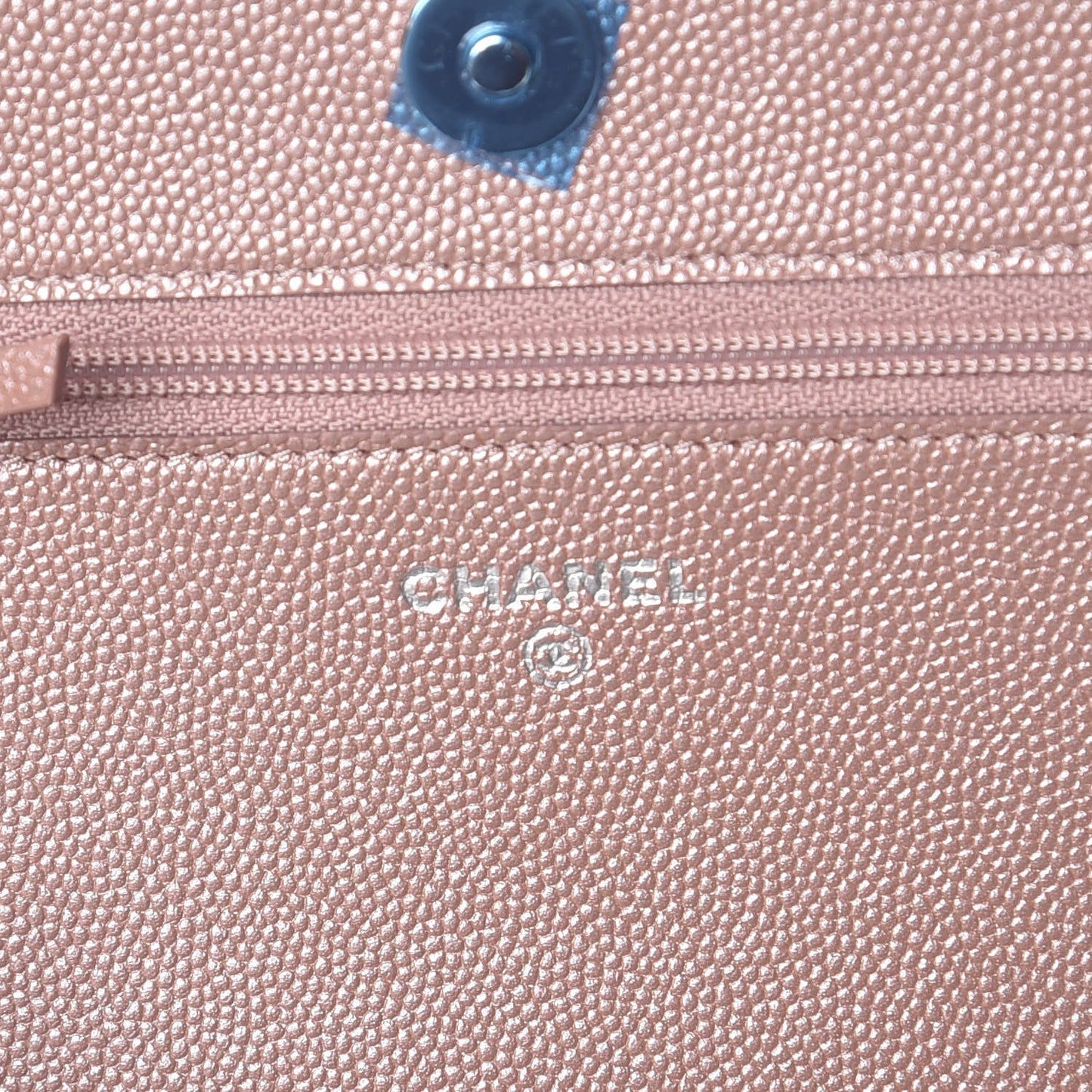 Metallic Caviar Chevron Quilted Vintage Mademoiselle Wallet On Chain WOC Pink