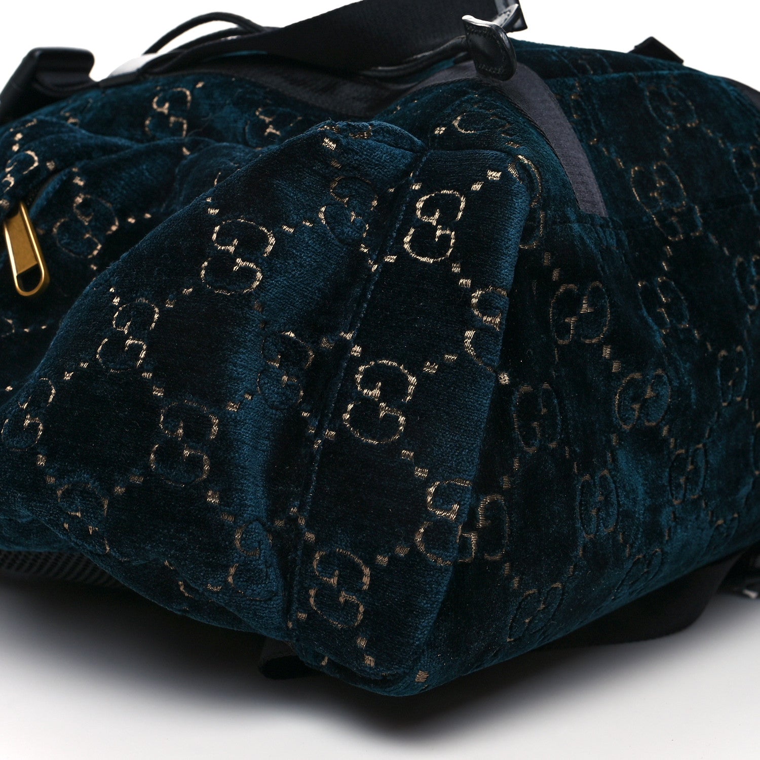 Gucci Velvet GG Monogram Web Medium Double Buckle Backpack Blue Beige Black 9 of 10