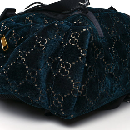 Gucci Velvet GG Monogram Web Medium Double Buckle Backpack Blue Beige Black 9 of 10