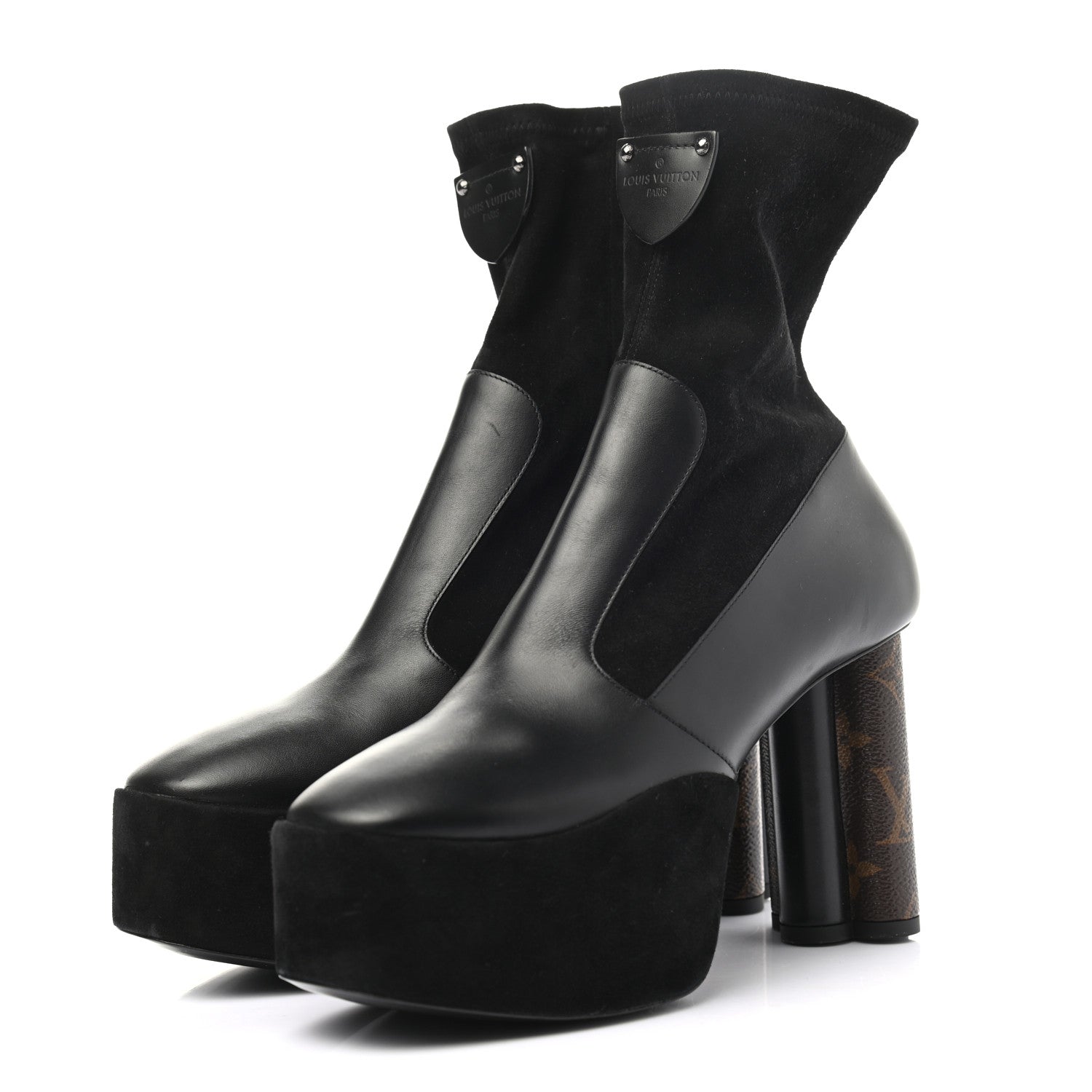 Louis Vuitton Suede Calfskin Monogram Podium Platform Ankle Boots 38 Black 3 of 7