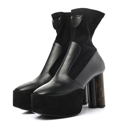 Louis Vuitton Suede Calfskin Monogram Podium Platform Ankle Boots 38 Black 3 of 7