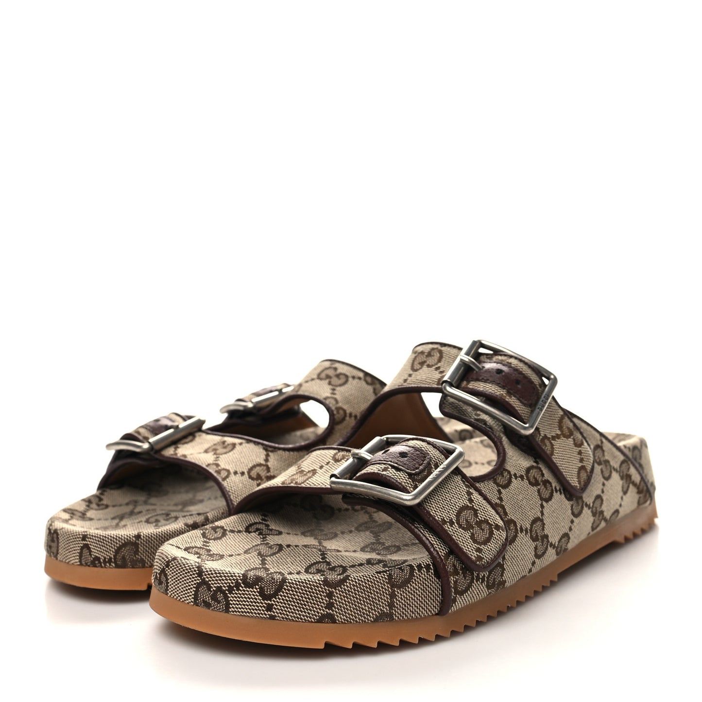 GG Monogram Lavaredo Eco Fabric Mens Slide Sandals With Straps 6 Beige Ebony Light Brown