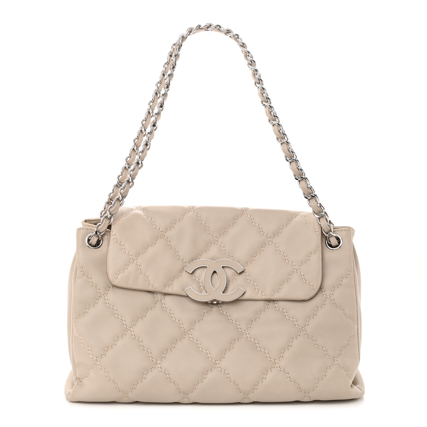Chanel Calfskin Double Stitch Large Hamptons Flap Bag Beige 1 of 10