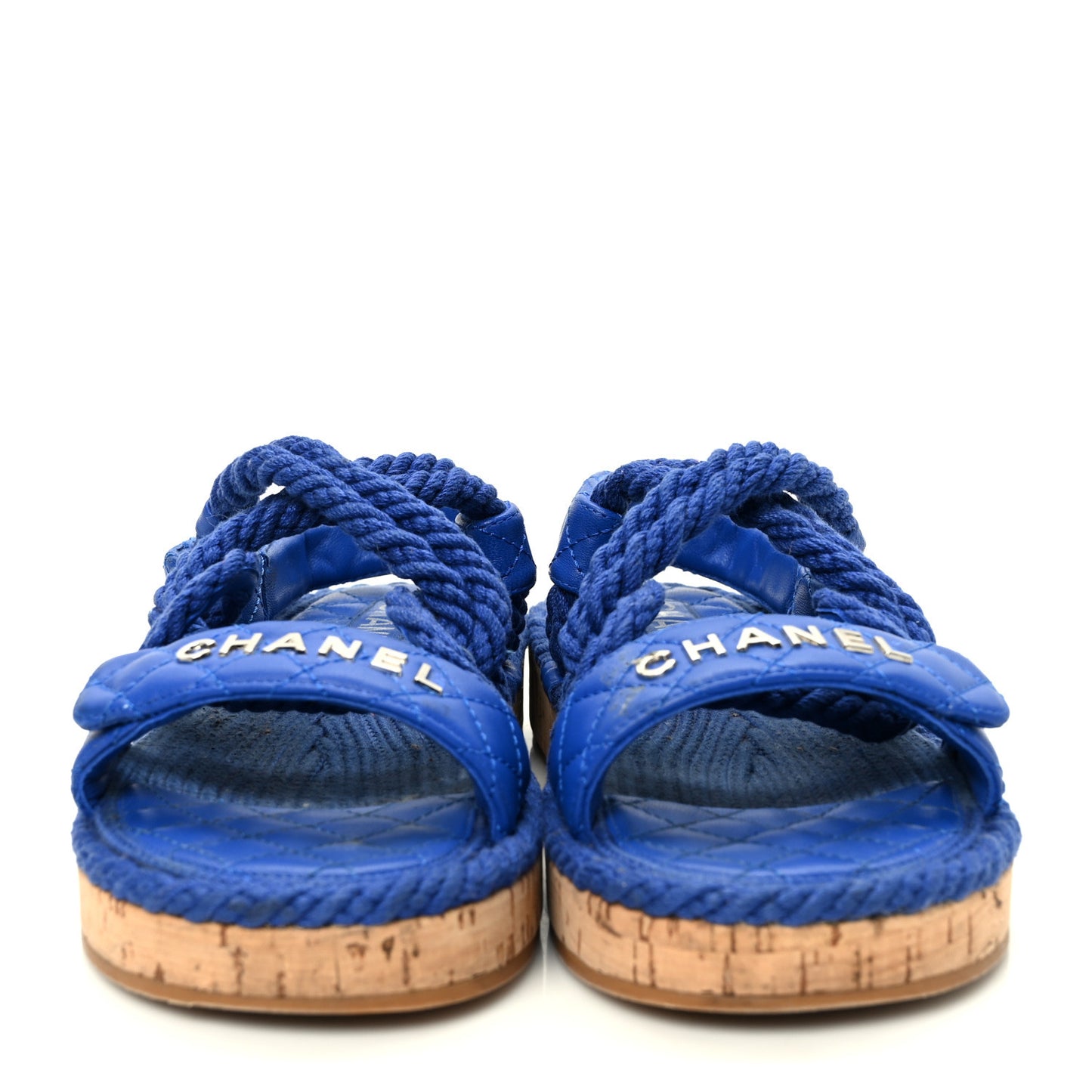 Cord Lambskin Quilted Logo Sandals 38 Blue