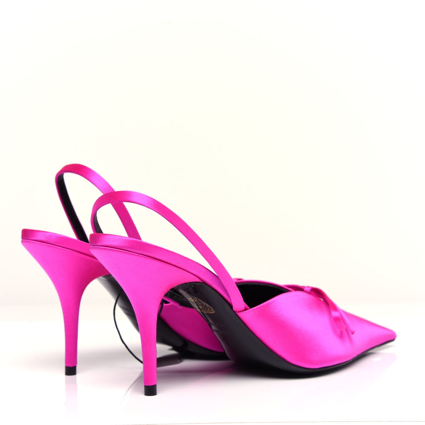 Satin Pointed Toe Knife Slingback Mules 39.5 Rose Fuchsia