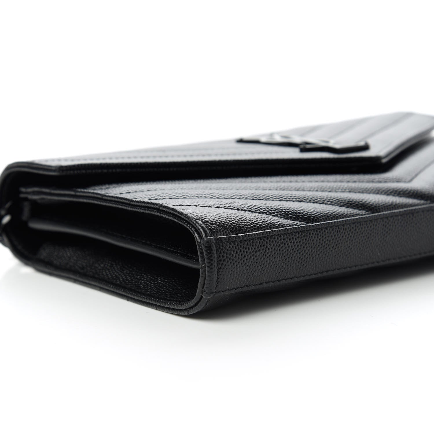 Saint Laurent Grain De Poudre Matelasse Chevron Monogram Chain Wallet Black 6 of 11