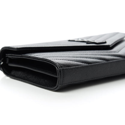 Saint Laurent Grain De Poudre Matelasse Chevron Monogram Chain Wallet Black 6 of 11