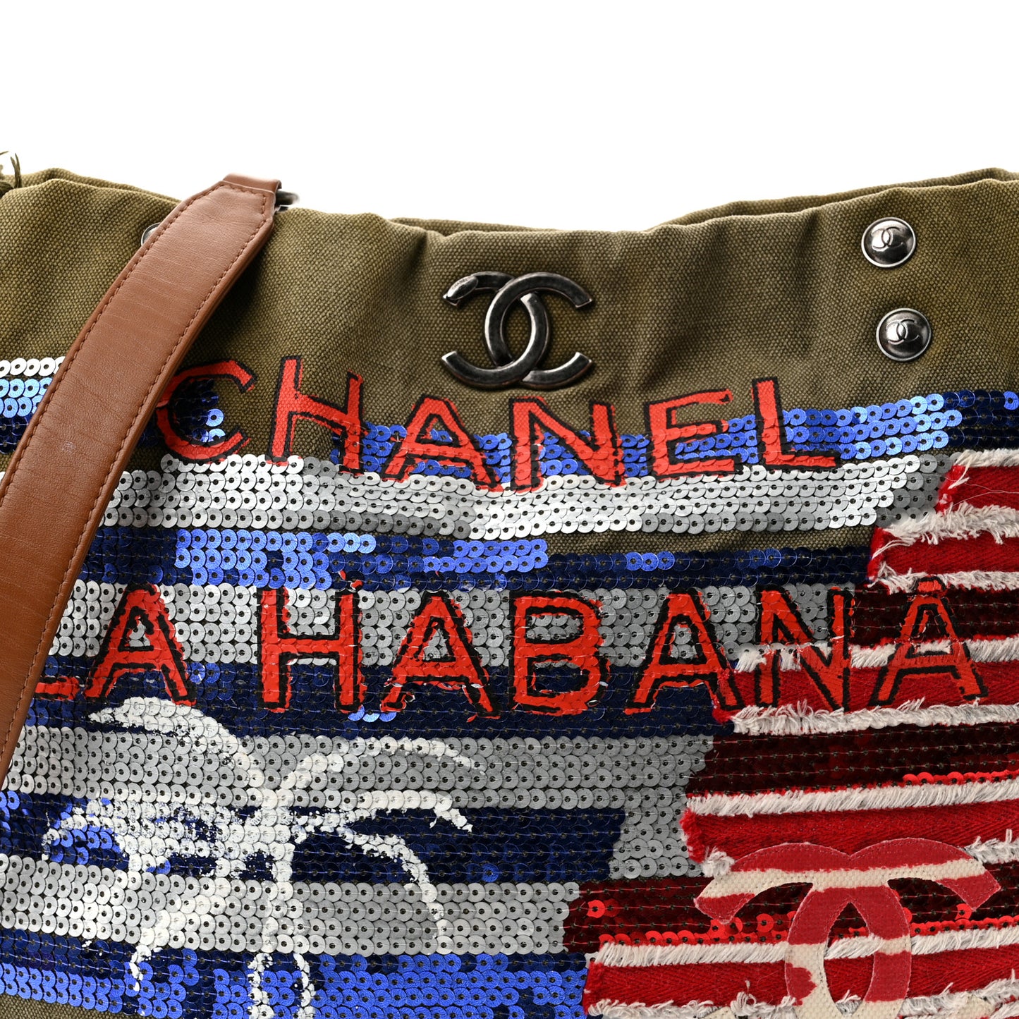 Canvas Sequins Cubano Trip Hobo Khaki