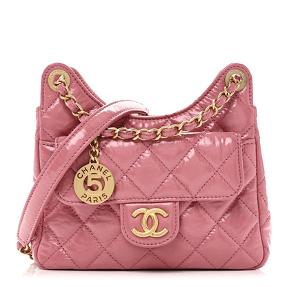 Chanel Shiny Crumpled Calfskin Quilted Small Wavy CC Hobo Pink 1 of 10