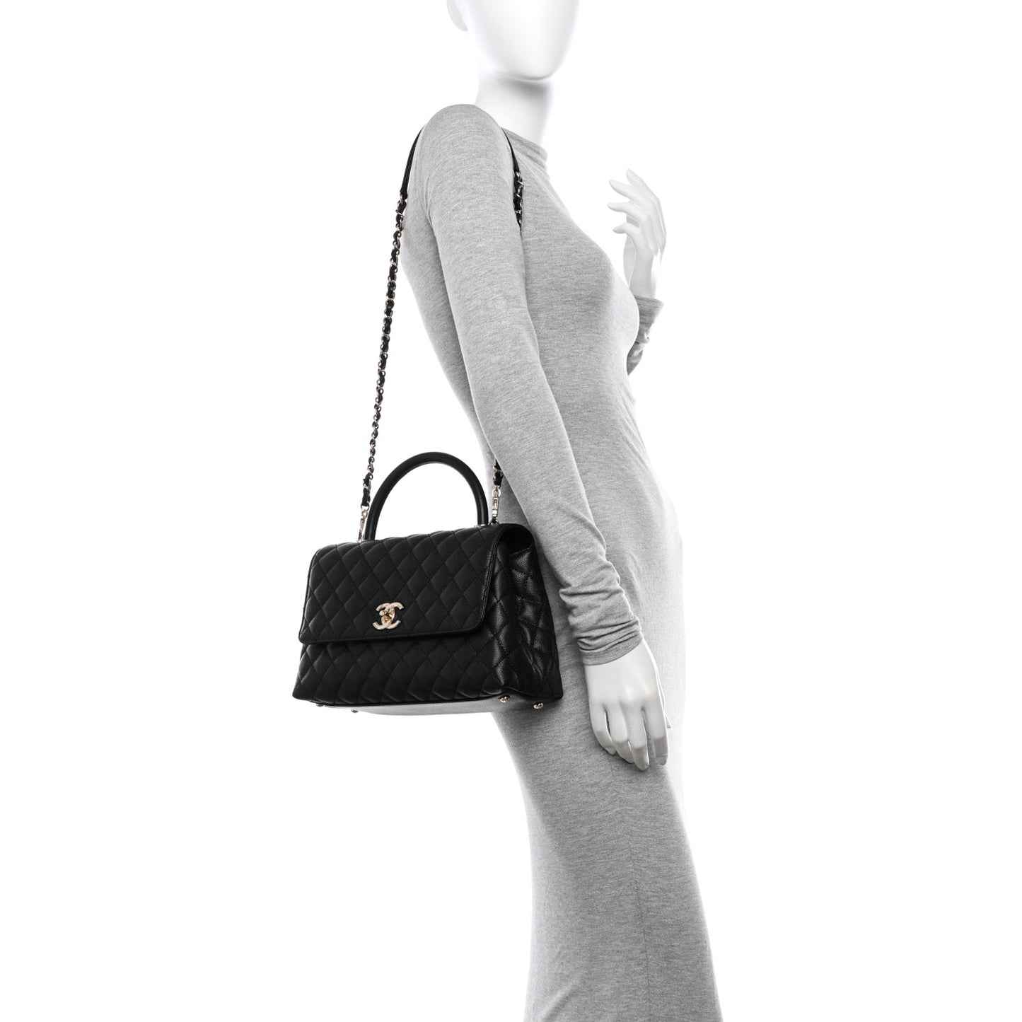 Caviar Quilted Small Coco Handle Flap Black