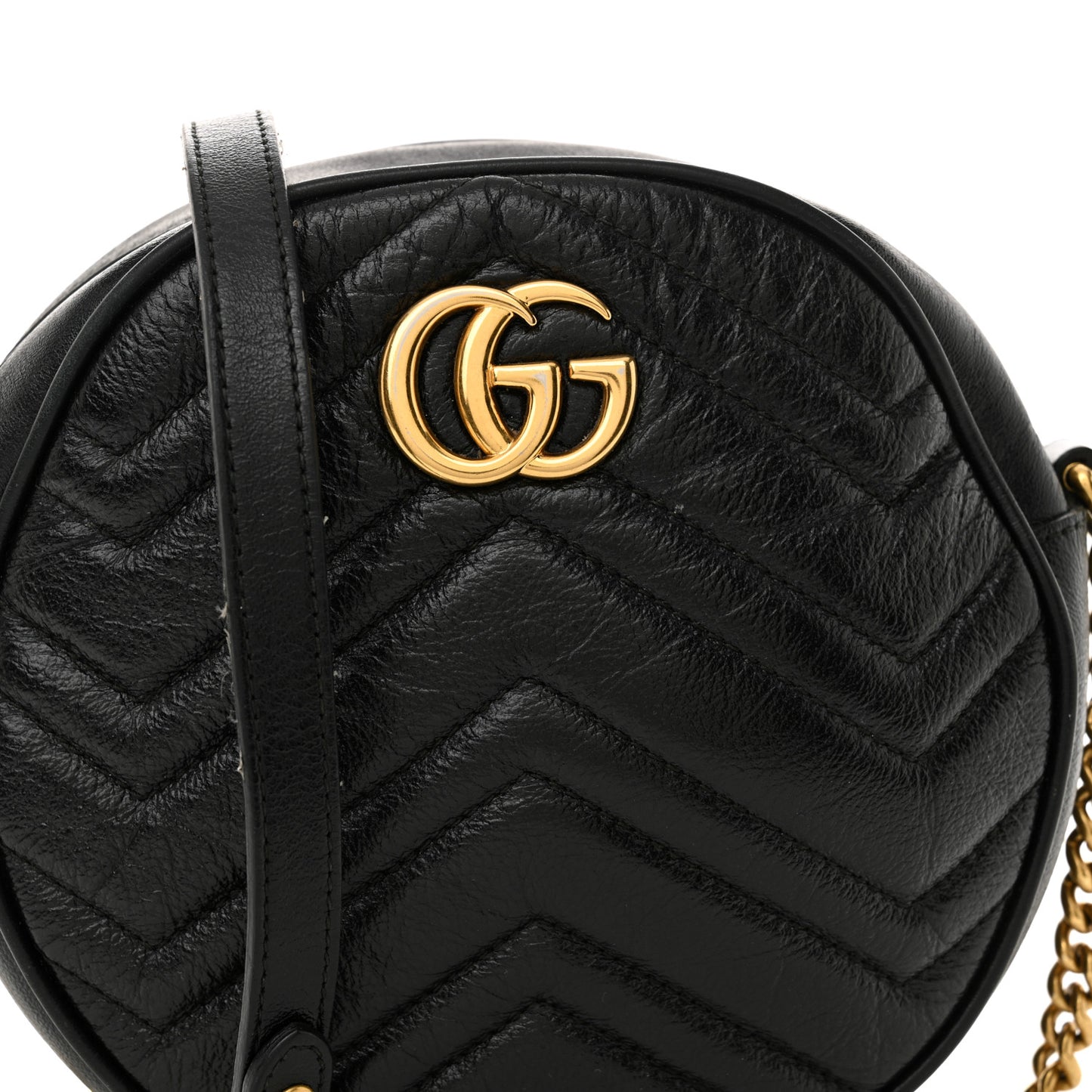 Azalea Calfskin Matelasse Heart Mini GG Marmont Round Shoulder Bag Black