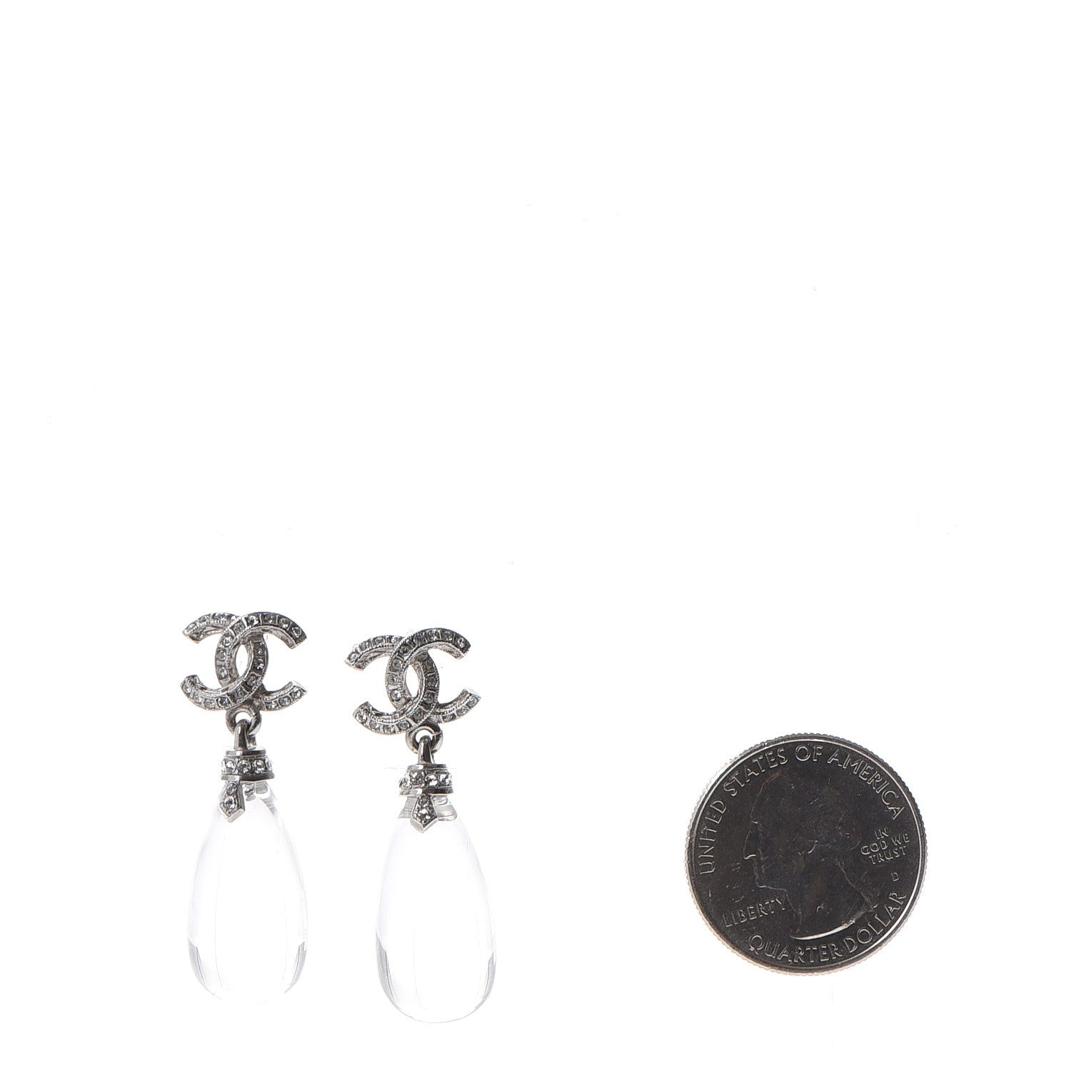 Chanel Ruthenium Crystal CC Drop Earrings Silver 2 of 7
