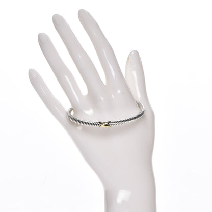 David Yurman Sterling Silver 18K Yellow Gold 4mm X Station Cable Bracelet 2 of 4