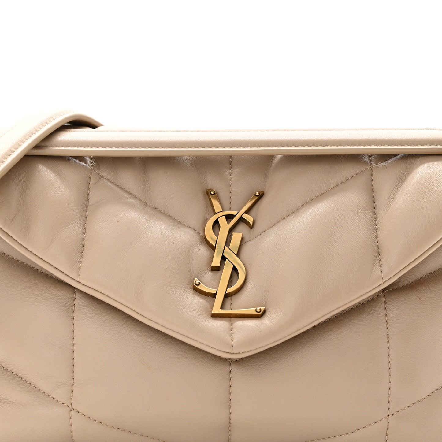 Lambskin Quilted Small Loulou Puffer Monogram Chain Satchel Dark Beige