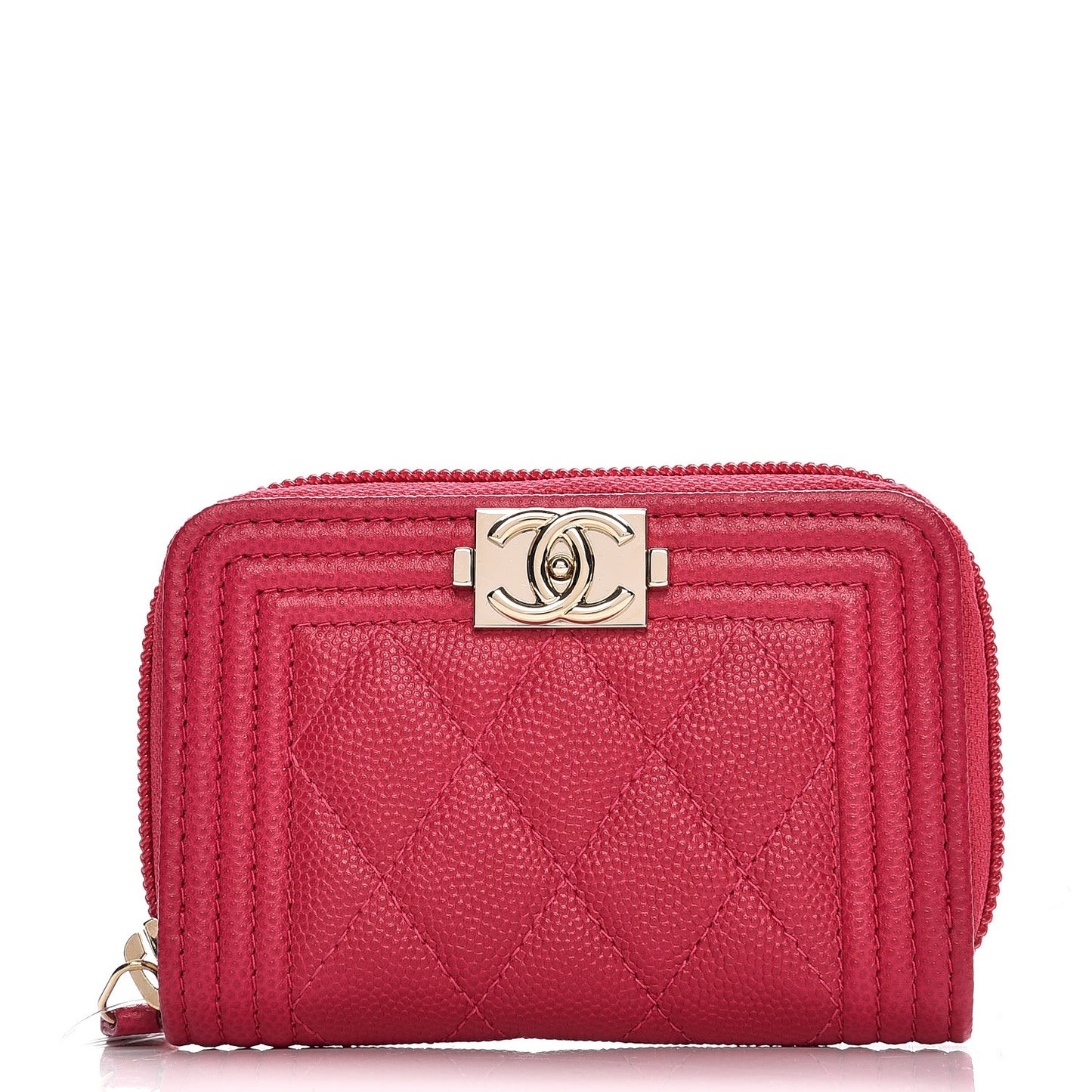 Caviar Quilted Boy Zip Around Coin Purse Wallet Fuchsia