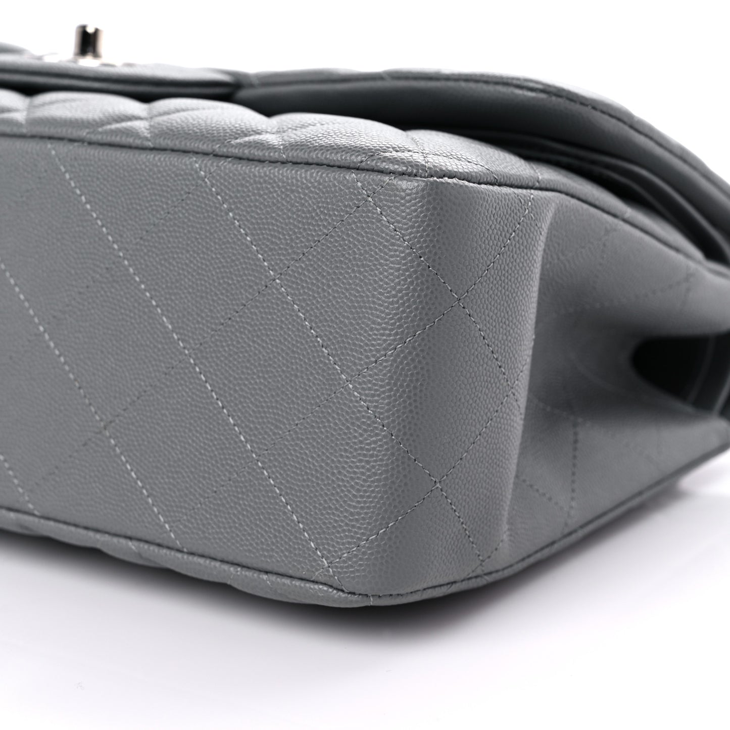 Caviar Quilted Jumbo Double Flap Grey