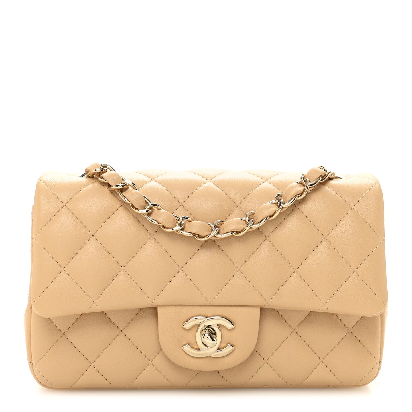 Lambskin Quilted Mini Rectangular Flap Beige