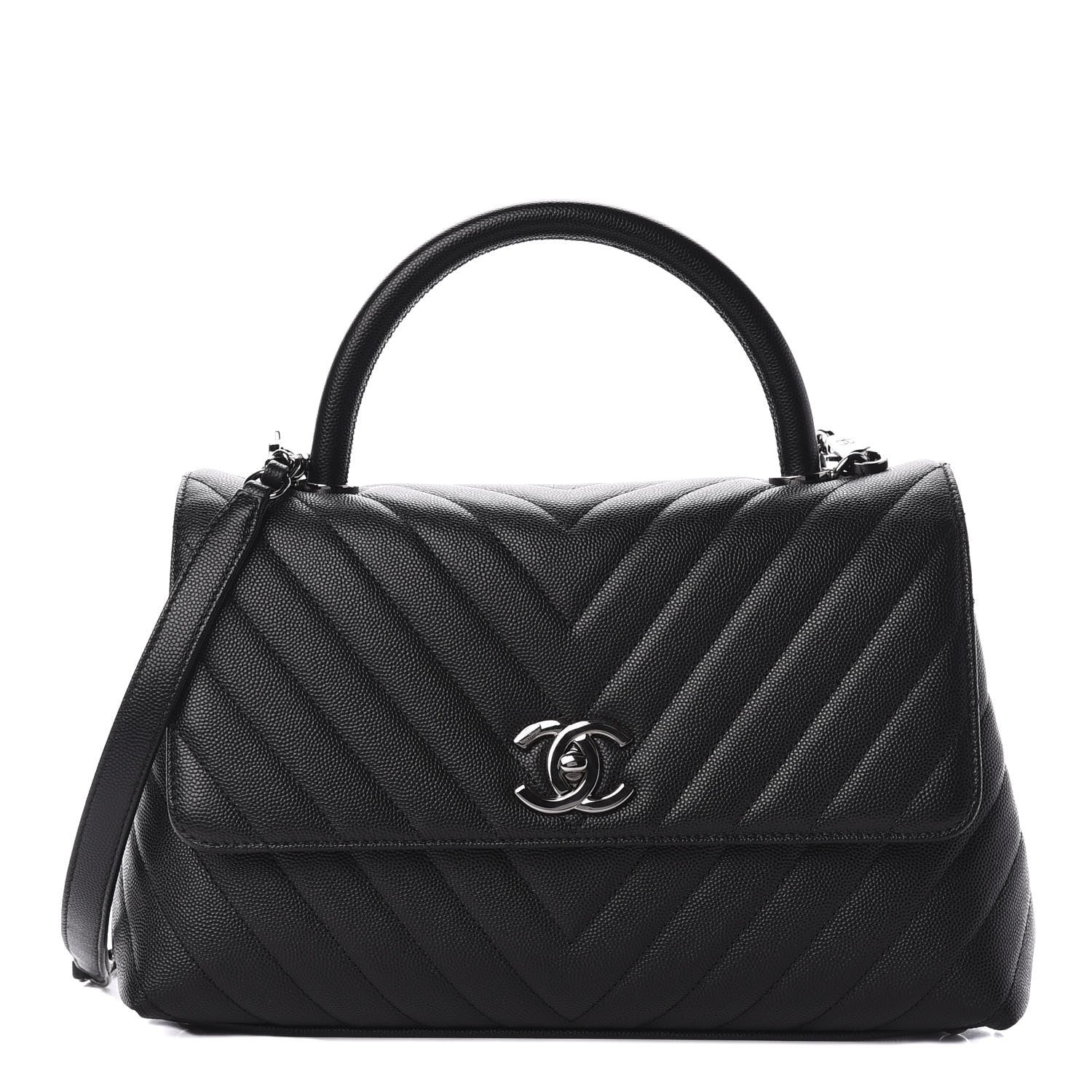 Chanel Caviar Chevron Quilted Small Coco Handle Flap Black 1 of 10