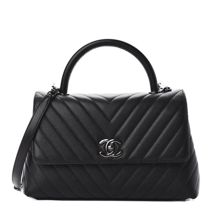 Chanel Caviar Chevron Quilted Small Coco Handle Flap Black 1 of 10