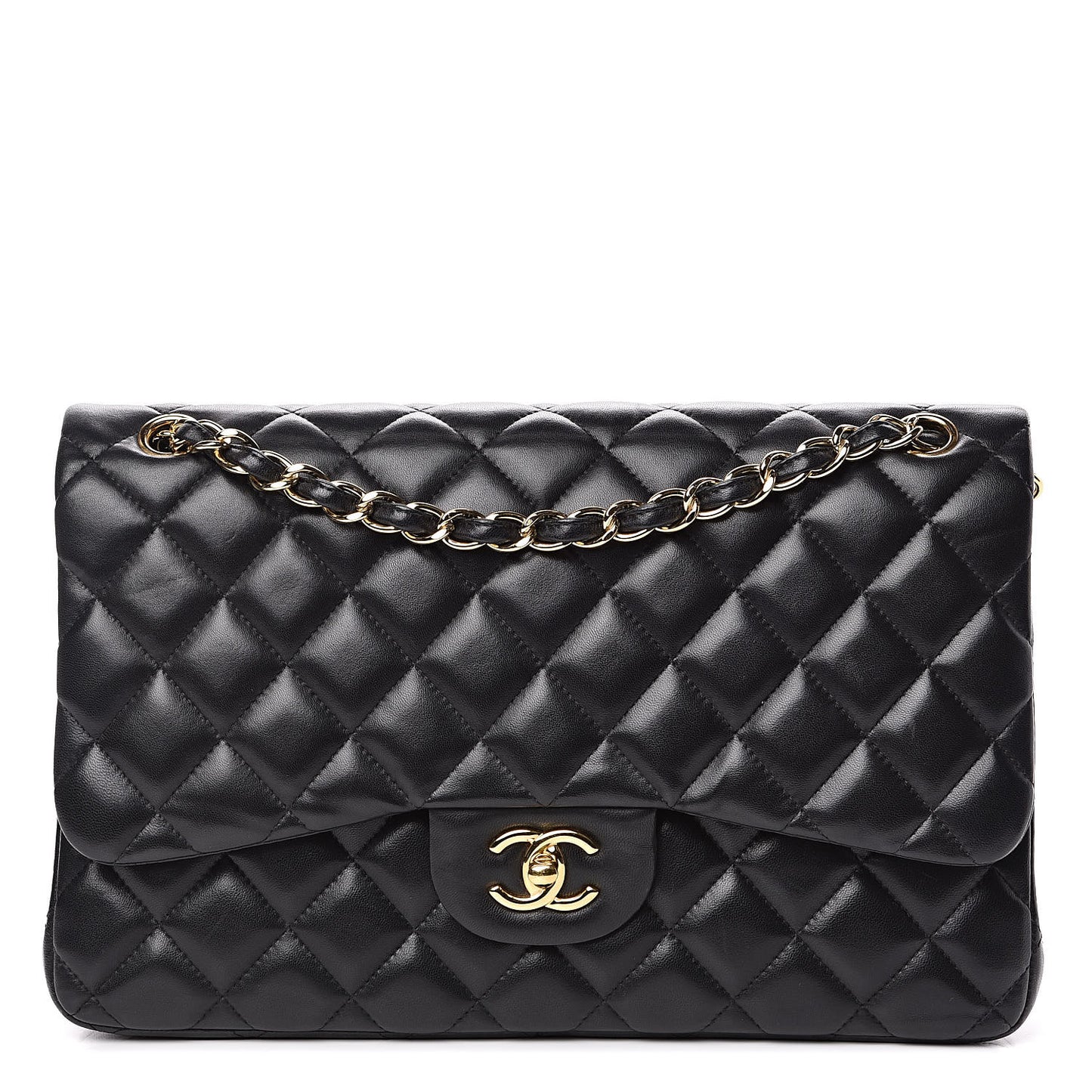 Lambskin Quilted Jumbo Double Flap Black