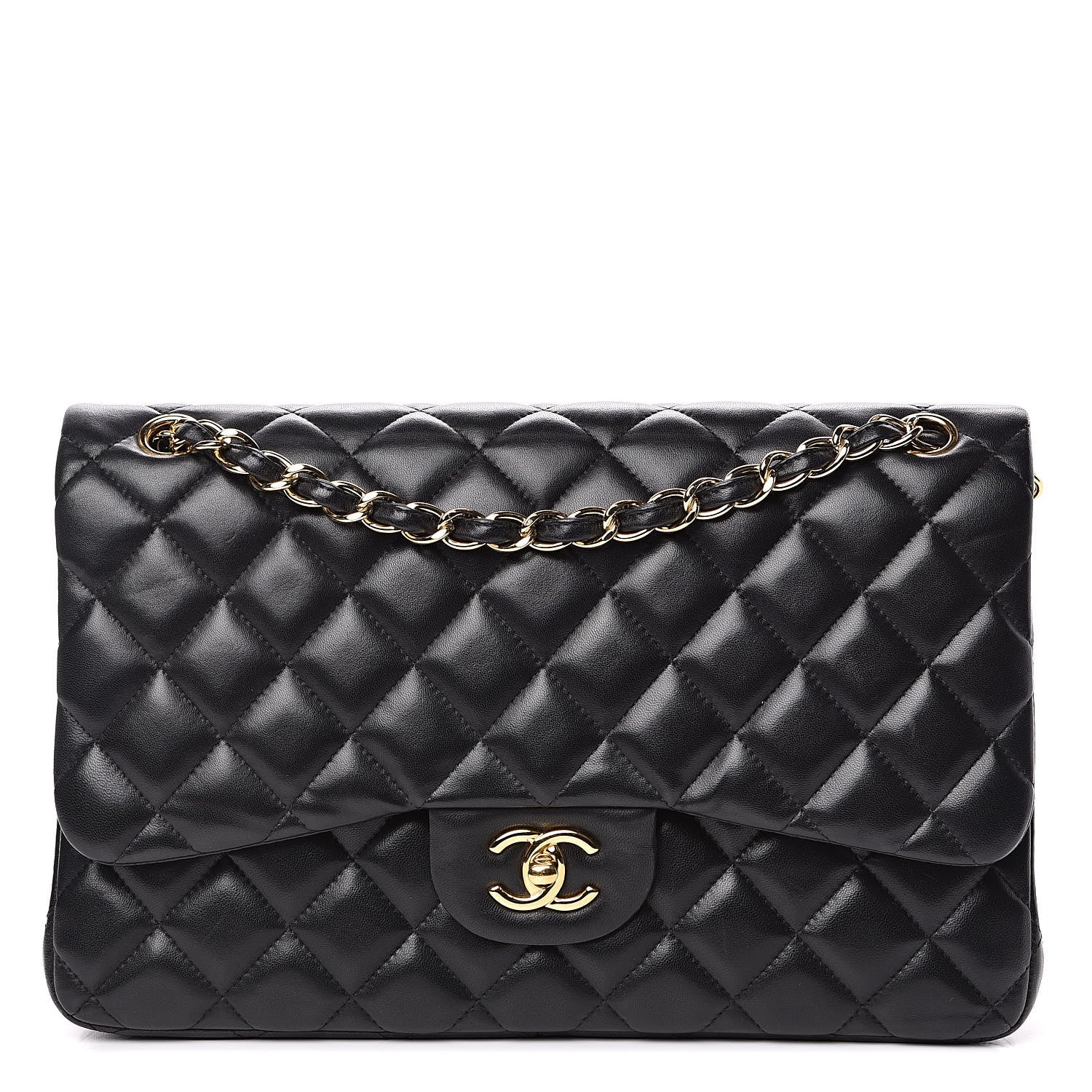 Chanel Lambskin Quilted Jumbo Double Flap Black 1 of 15