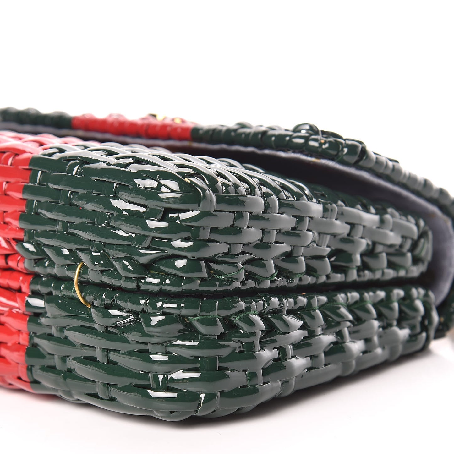 Glazed Wicker Stripe Mini Cestino Shoulder Bag Green