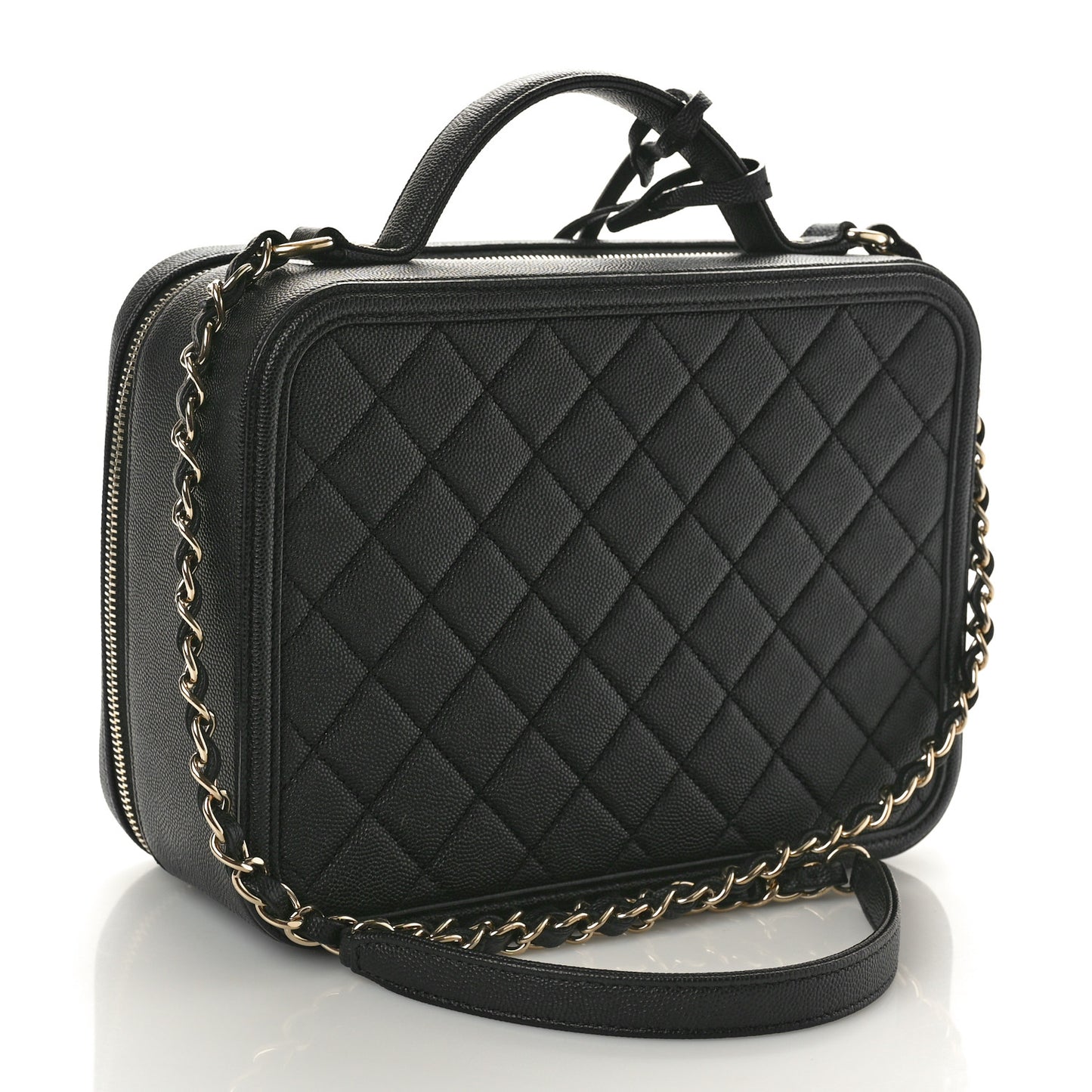 Caviar Quilted Large CC Filigree Vanity Case Black