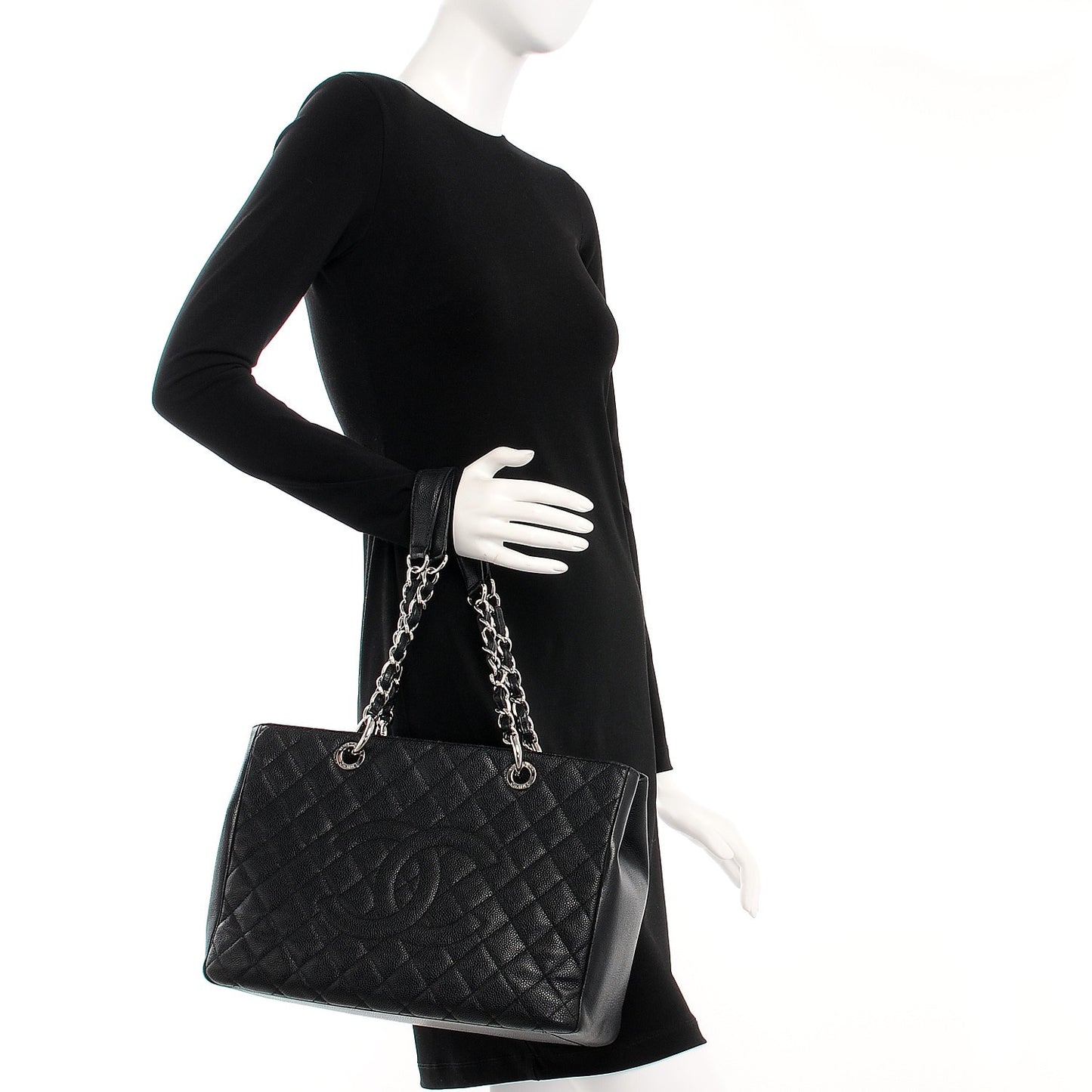 Caviar Quilted Grand Shopping Tote GST Black