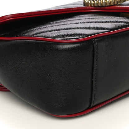 Gucci Vintage Effect Calfskin Matelasse Diagonal Small Torchon GG Marmont Shoulder Bag Black Romantic Cherry 10 of 11